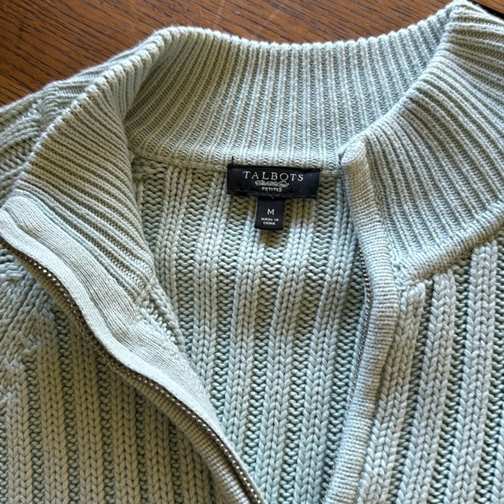 Talbots zip-up cardigan, women's medium, light blue